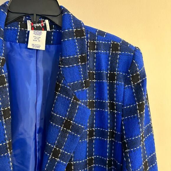 Jo Hardin Vintage Blue Wool Blend Plaid Academia Jacket Blazer Size 12 - Picture 7 of 9